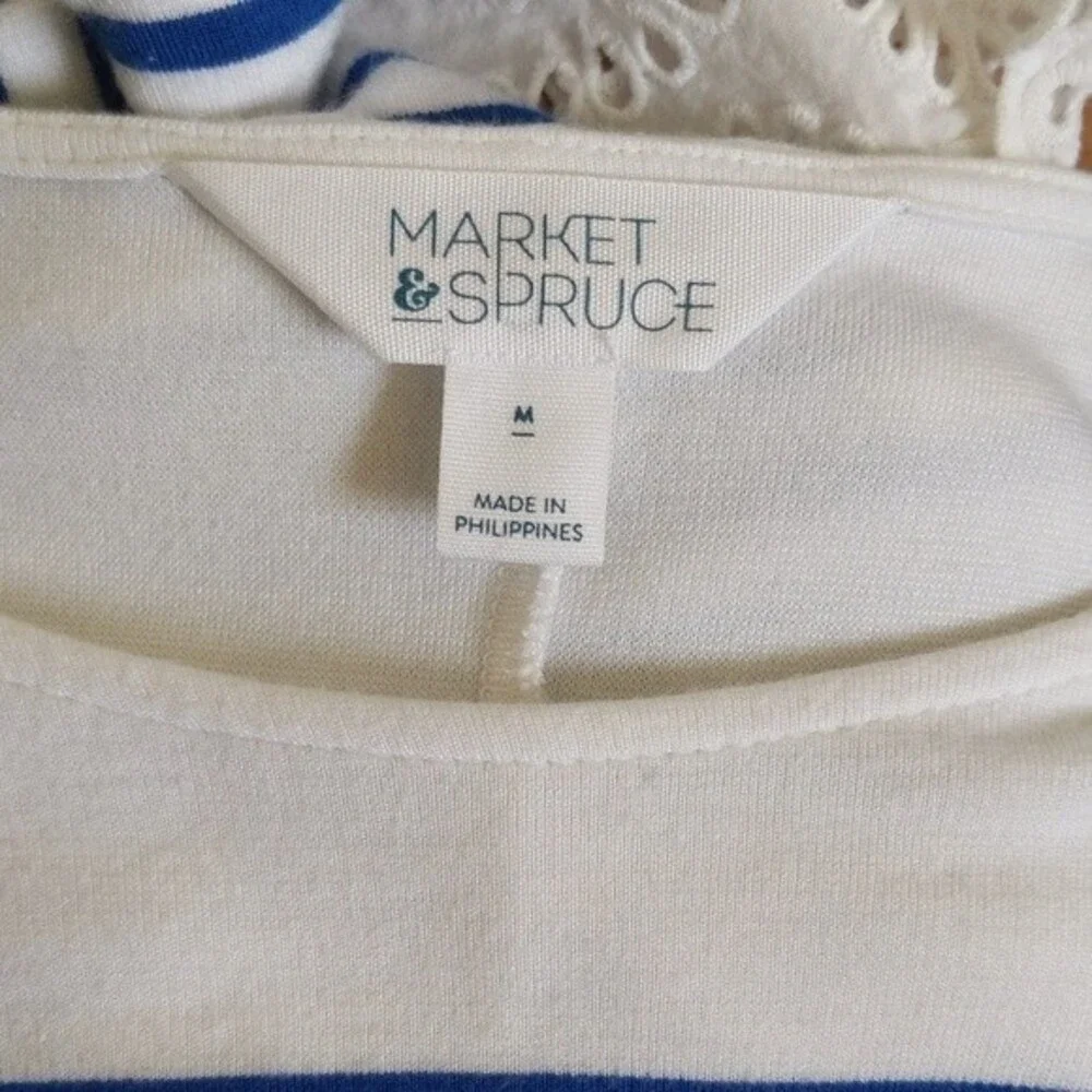 Market & Spruce (Stitch Fix) cute blue & white striped dress, lace detail M